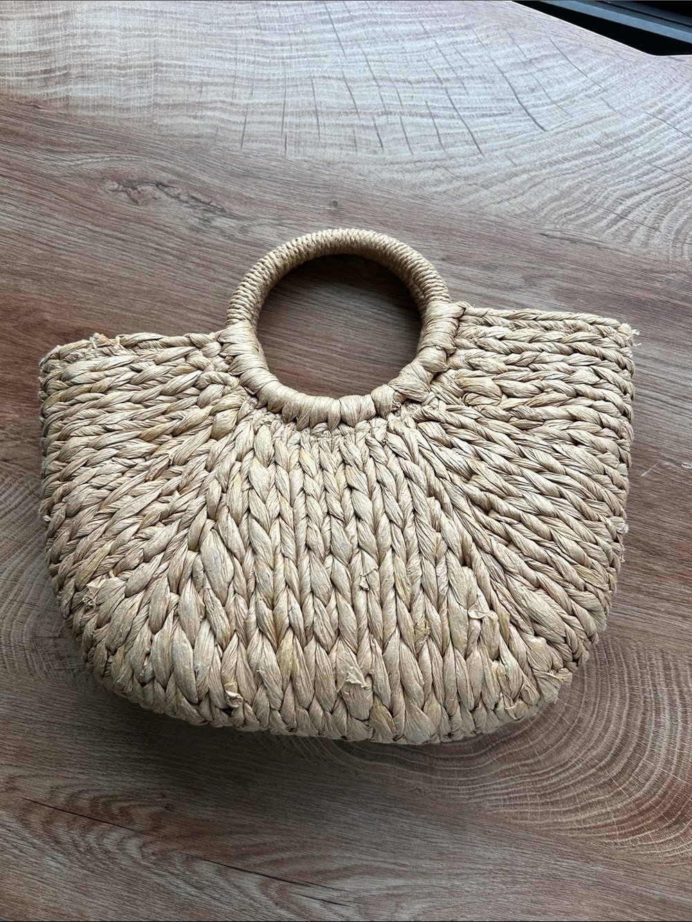 Natural Woven Straw Top Handle Bag